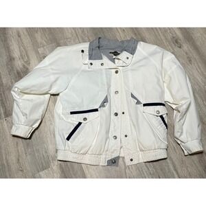 Cout Brook White Windbreaker Jacket Houndstooth Lined Pockets Snap Front‎ M